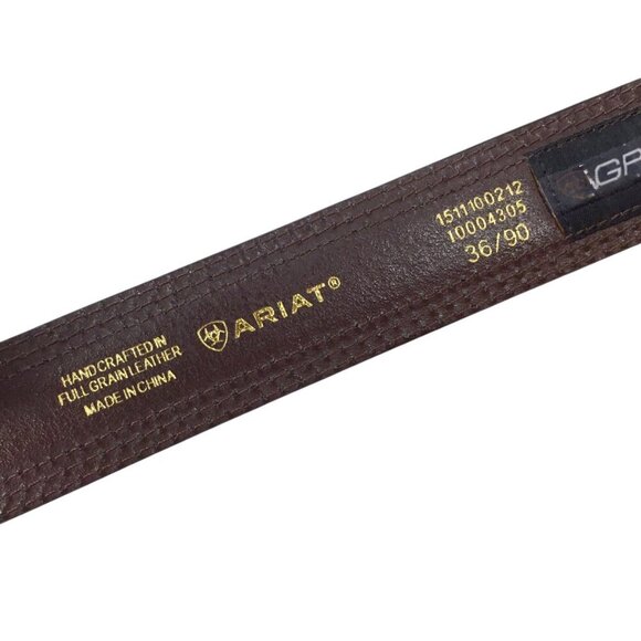 Ariat NWOT Belt Leather Baxter Black Oiled Rowdy Wester Brown Double Stitch 36 - Picture 6 of 8